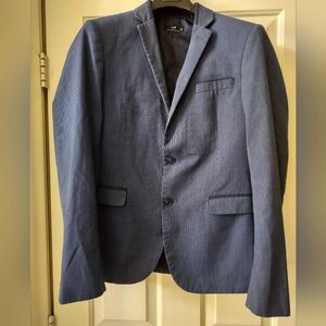 Men's Single Breasted Blue Blazer with Dark Blue Accents